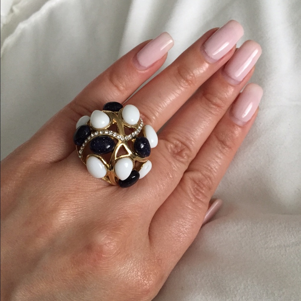 Blue goldstone, Austrian crystal ring